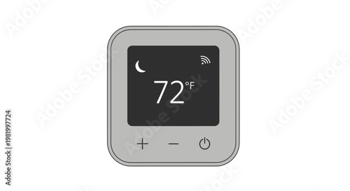 Smart thermostat interface with display showing temperature and settings