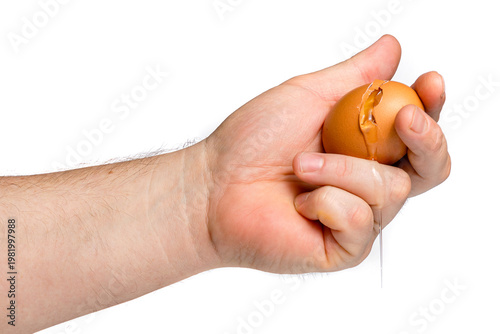Cuadro en lienzo Crushing Raw Egg in Fist Concept