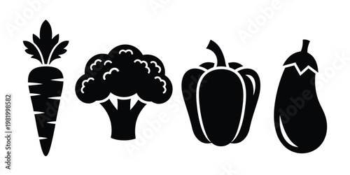 Black Silhouette Vegetable Icons Set food healthy