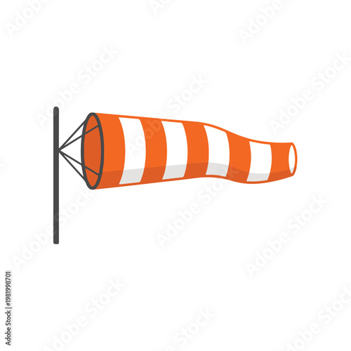 A windsock is mounted on a pole outdoors in a natural environment.