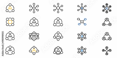 A set of modern network and connection icons in a flat design style