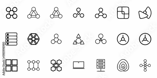 A set of modern line art icons representing people and connections
