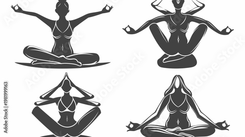 Silhouettes of women in various yoga poses, demonstrating flexibility and mindfulness