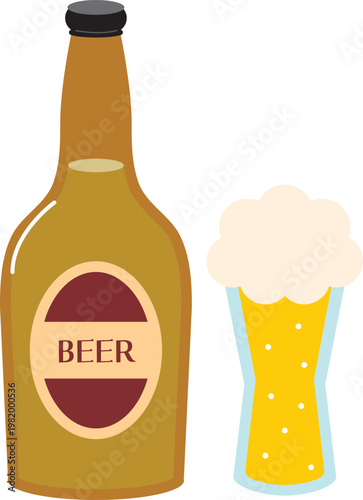 クラフトビールのボトルとグラスのセット