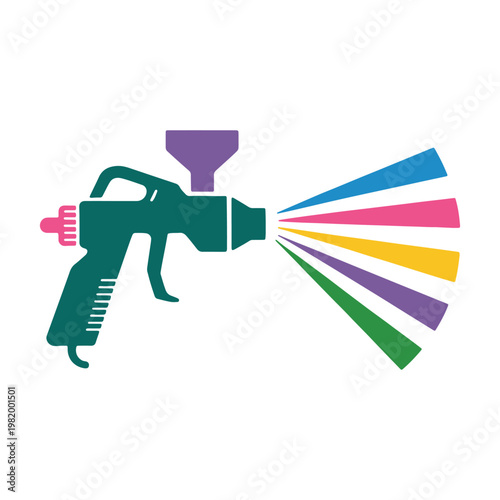 Spray gun emitting various colored paint patterns onto a surface