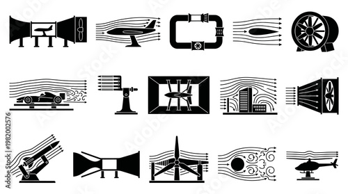 Aerodynamics Wind Tunnel Airflow Testing Science Engineering Glyph Icons