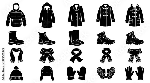 Winter Fashion Clothing and Accessories Glyph Icons Set