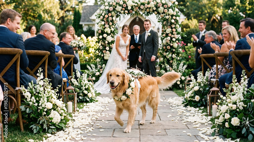 Dog carrying the wedding rings to the altar