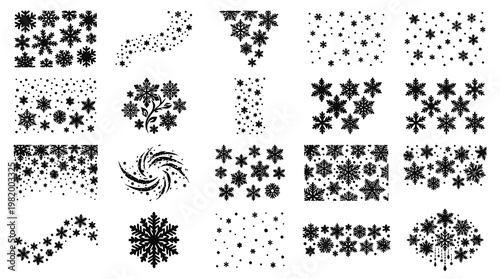 Black and White Snowflake Vector Graphics for Winter and Christmas Designs
