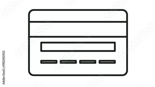 Black minimalist credit card vector icon illustration for payment, banking, and finance concepts. Scalable line art symbol representing electronic transactions, debit cards, and online shopping.