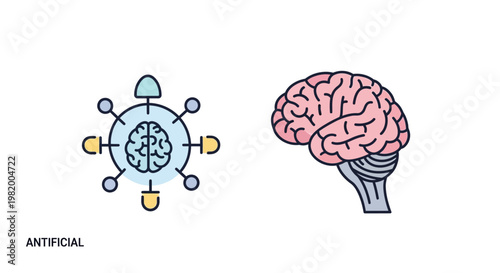 Comparison illustration of artificial intelligence and human brain concepts.