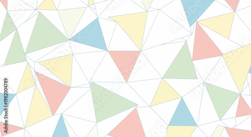 Abstract geometric pattern with colorful triangles and polygons on white background.
