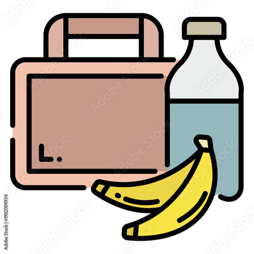 Lunchbox with Water Bottle and Bananas Illustration
