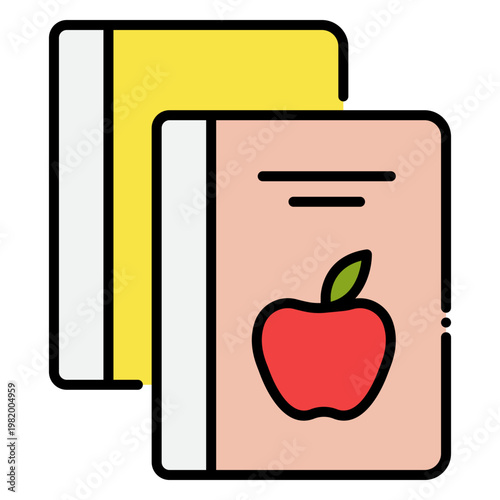 School Books Stack with Apple, Education Concept