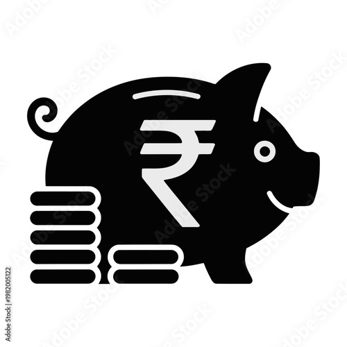 Vector of a piggy bank with indian rupee symbol and coins, representing saving and finance