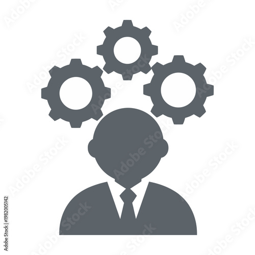 Vector graphic of a businessman with gears in his head representing innovative thinking and problem solving
