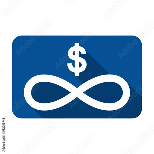 Vector graphic of a blue card with a white infinity symbol and dollar sign representing unlimited financial possibilities