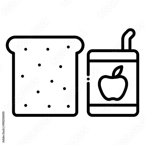 Lunch Box Icon with Sandwich and Apple Juice