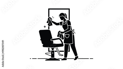 Woman cleaning a chair with a cloth.