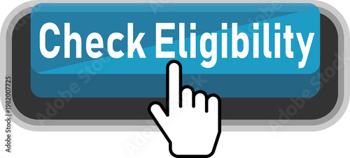 A hand clicking on a check eligibility button isolated on transparent background