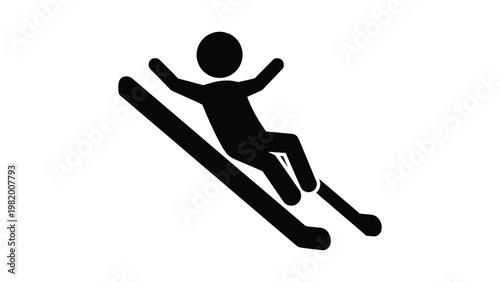Black silhouette of a person skiing downhill on a slope.