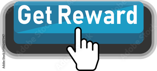 A hand clicking the get reward button on a smartphone screen isolated on transparent background