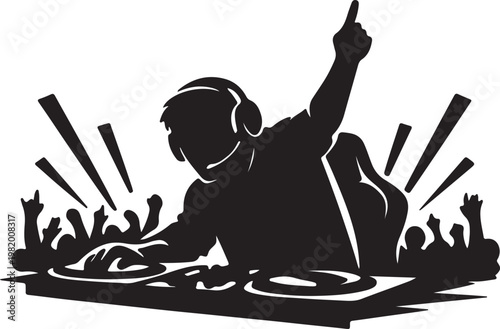 A dj at a party with a crowd of people Vector