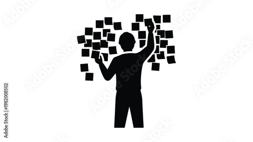 A man surrounded by floating squares.
