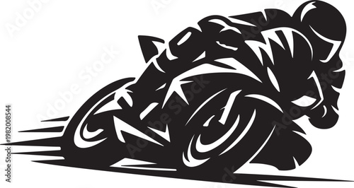 A black and white image of a motorcycle rider in motion Vector