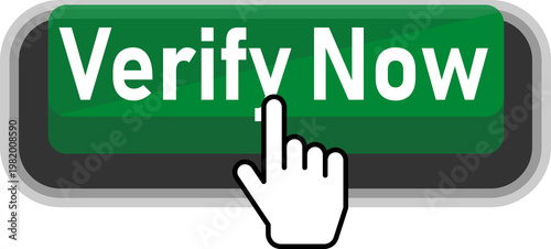 A hand pressing a green verify now button with a white shadow effect. isolated on transparent background