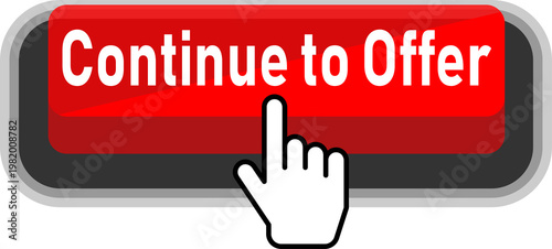 A hand clicking a red continue to offer button on a smartphone screen isolated on transparent background