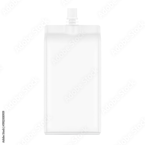 Side gusset flat bottom spout pouch packaging bag mockup. Vector illustration isolated on white background. Front view. Can be use for template your design, presentation, promo, ad. Scalable without l