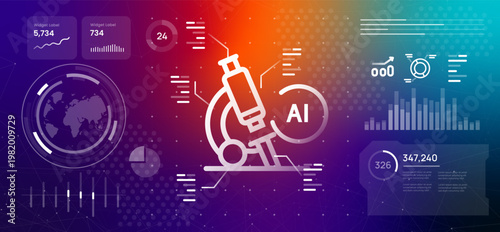 artificial intelligence research microscope futuristic background for science technology innovation and medical diagnostic using deep learning algorithms and big data analytics for scientific