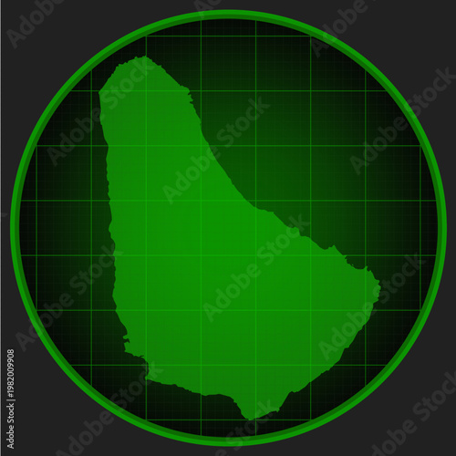 Vector map of Barbados on the radar green screen