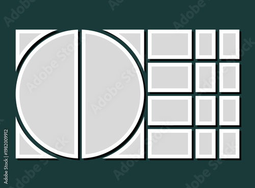 Template collage of fourteen frames, images, photo