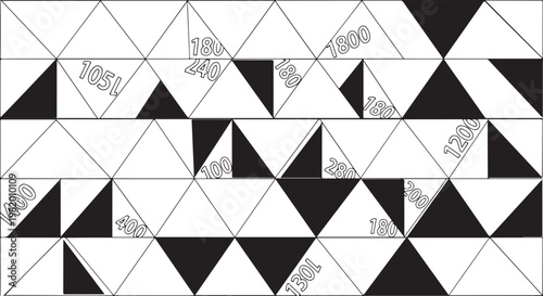 Geometric triangle pattern, black and white shapes, seamless background, abstract design elements