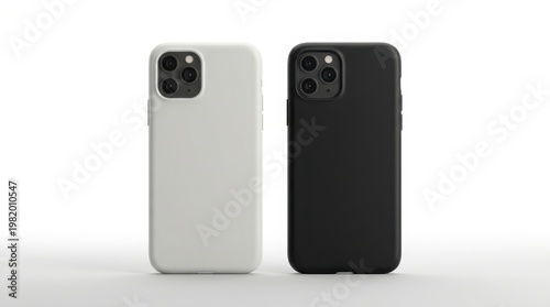 Two smartphone cases mockup isolated on clean background minimalist mobile accessory branding template
