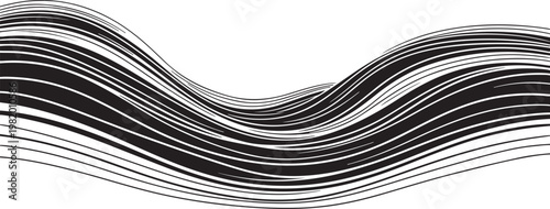 Black and white wavy lines, abstract wave pattern, modern design element, vector graphic