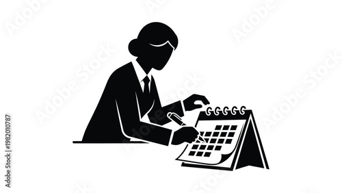 Businesswoman planning her schedule on calendar.