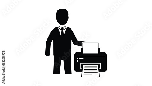 Businessman interacting with office printer.