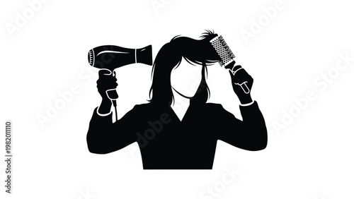 Woman styling her hair with a blow dryer.
