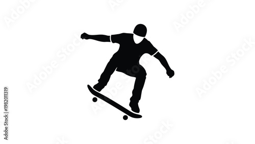 Silhouette of a skateboarder performing tricks.