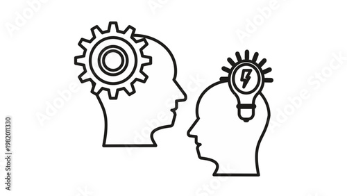 Photos Brainstorming and Innovation Vector Icon Illustration: Two Human Head Profiles w