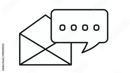 Open envelope and speech bubble vector icon illustration, representing email communication, digital messaging, contact us, customer feedback, and online correspondence symbol.