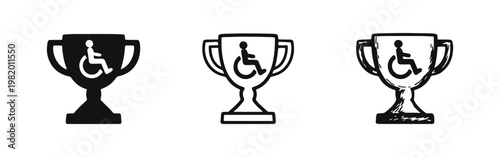Disabled Sports Trophy Cup Icons with Wheelchair Accessibility Symbol
