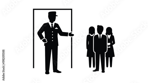 A doorman welcoming people to an event.