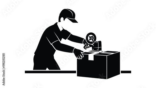 Man packing a box with tape.