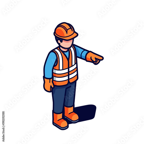 Construction worker pointing to the right side.