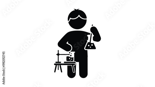 Black silhouette of a scientist working.