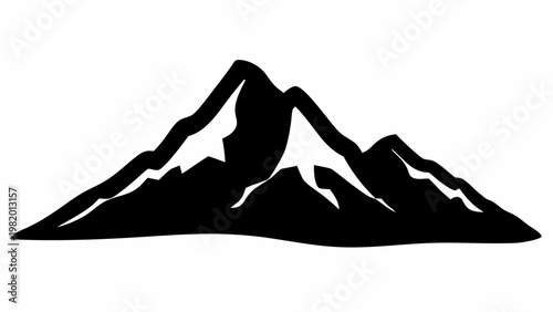 Minimal mountain peak silhouette icon in black on white background for design and decoration